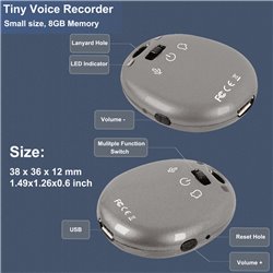 Mini Voice Recorder, Voice Recorder & MP3 Player Record with Time Stamp 8GB Keychain Voice Recorder 96 Hours Record Capacity