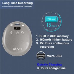 Mini Voice Recorder, Voice Recorder & MP3 Player Record with Time Stamp 8GB Keychain Voice Recorder 96 Hours Record Capacity