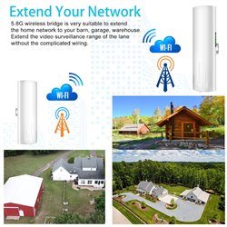 Point to Point Wireless Bridge, WiFi Outdoor Access Point Extender, 5.8G 100Mpbs CPE 14DBi Antenna Extend Network to 3KM 2 Pack