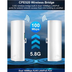 Wireless Bridge, 5.8G Outdoor CPE Point to Point Long Range Access Point with 14DBi High Gain Antenna PTP/PTMP Plug& Play 2-Pack