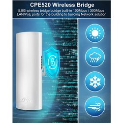 Wireless Bridge, 5.8G Outdoor CPE Point to Point Long Range Access Point with 14DBi High Gain Antenna PTP/PTMP Plug& Play 2-Pack