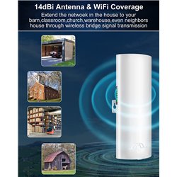 Wireless Bridge, 5.8G Outdoor CPE Point to Point Long Range Access Point with 14DBi High Gain Antenna PTP/PTMP Plug& Play 2-Pack