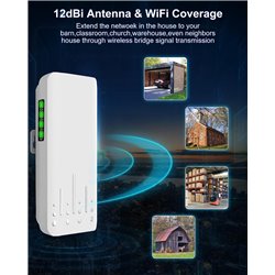 Wireless Bridge,5.8G 100Mkbps Outdoor CPE Network Extender, Point to Point PTP/PTMP Plug & Play 2KM WiFi Extender Access Point