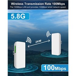 5.8GHz Wireless Bridge PTMP PTP Point to Point 2KM Outdoor Wireless Access Point WiFi Extender CPE 12DBi Antenna 100MBps 2 Pack