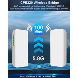 5.8GHz Wireless Bridge PTMP PTP Point to Point 2KM Outdoor Wireless Access Point WiFi Extender CPE 12DBi Antenna 100MBps 2 Pack