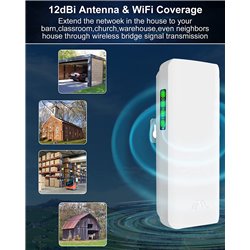 5.8GHz Wireless Bridge PTMP PTP Point to Point 2KM Outdoor Wireless Access Point WiFi Extender CPE 12DBi Antenna 100MBps 2 Pack