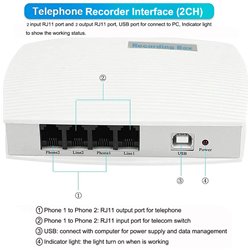 USB Telephone Recorder, 2 Channel Landline Telephone Recorder Box Phone Monitor System with PC software, Easy Manage Call Logs