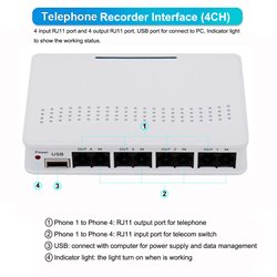 Telephone Recorder, 4 Channel USB Landline Telephone Recorder Box Phone Logger Monitor with PC software, Easy Manage Call Logs