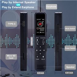 Digital Voice Recorder, Voice Activated Recorder with Playback Small Tape Sound Recorder 8GB Internal Memory with 32GB TF Card