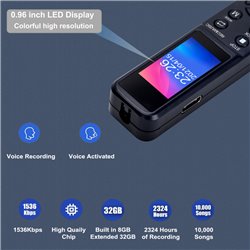 Digital Voice Recorder, Voice Activated Recorder with Playback Small Tape Sound Recorder 8GB Internal Memory with 32GB TF Card