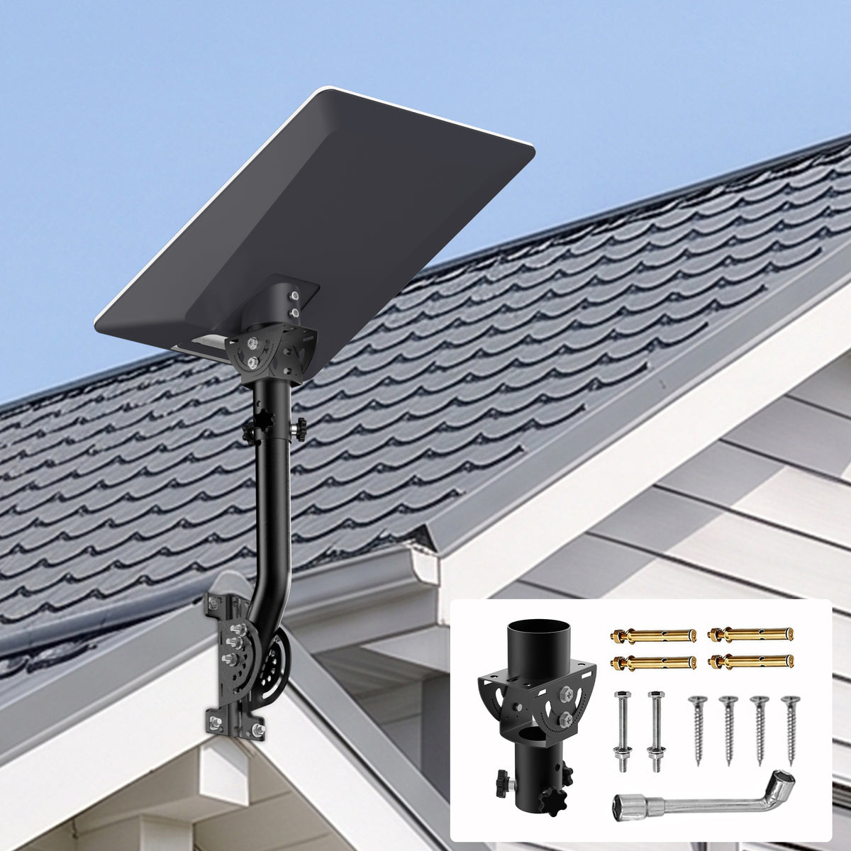 Starlink V5 / Gen 5 Wall & Eave Mount – Compact Black Iron Pole, Works with Original V5 Pipe Adapter