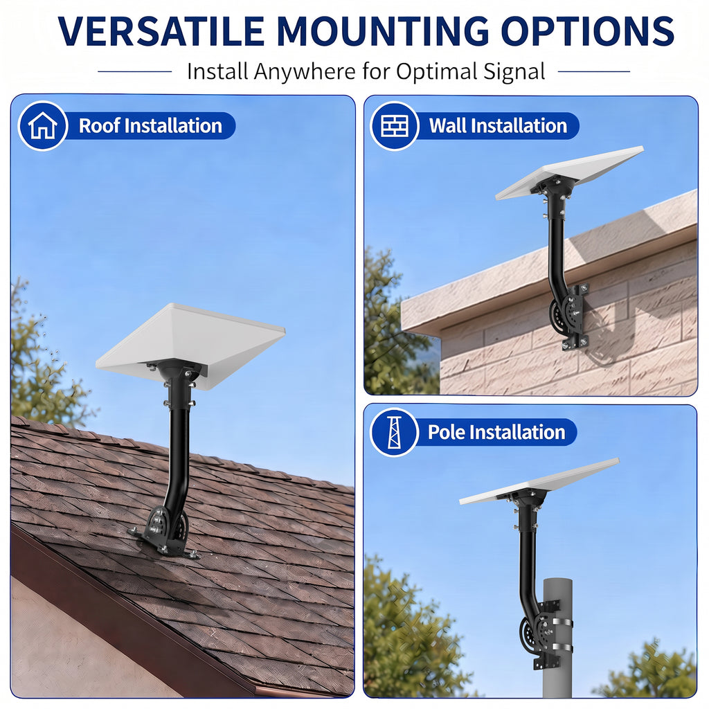 Starlink Mini Wall Mount – 265 mm Black Powder-Coated J-Pole with Multi-Angle Ball Joint Adapter