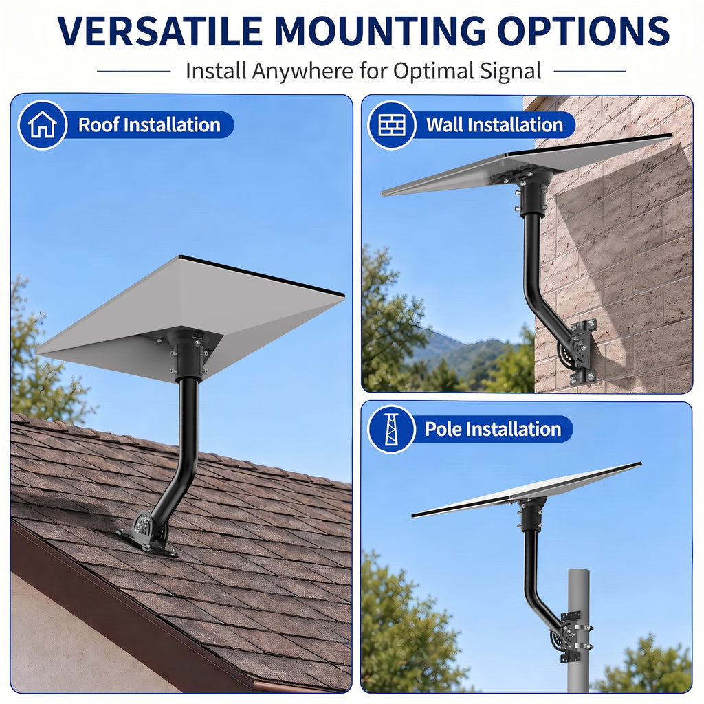 Starlink Gen 3 Wall Mount – 300 mm Black Powder-Coated J-Pole with Multi-Angle Ball Joint Adapter
