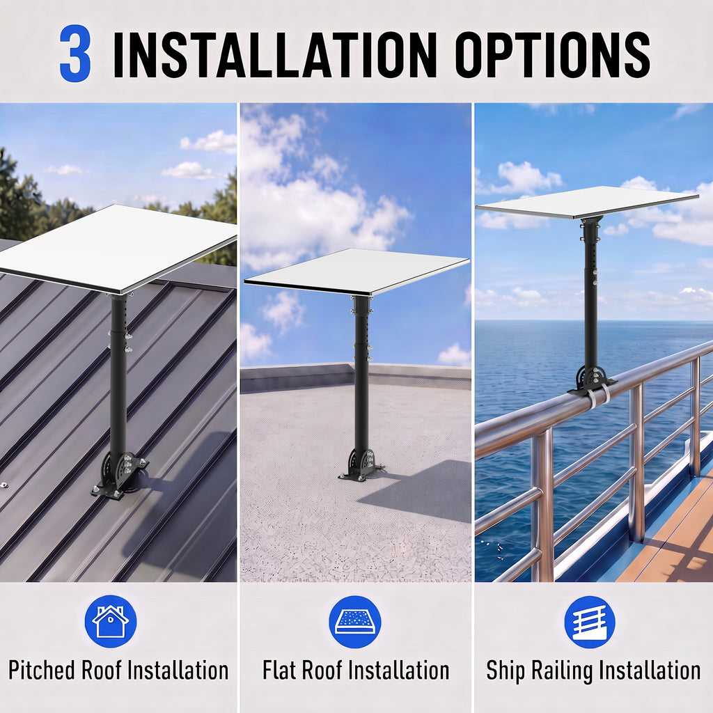 Starlink Gen 3 / Standard 4 / 4X / Enterprise Telescopic Roof Mount – Black Height-Adjustable Pole with Aluminum Ball Joint Adapter