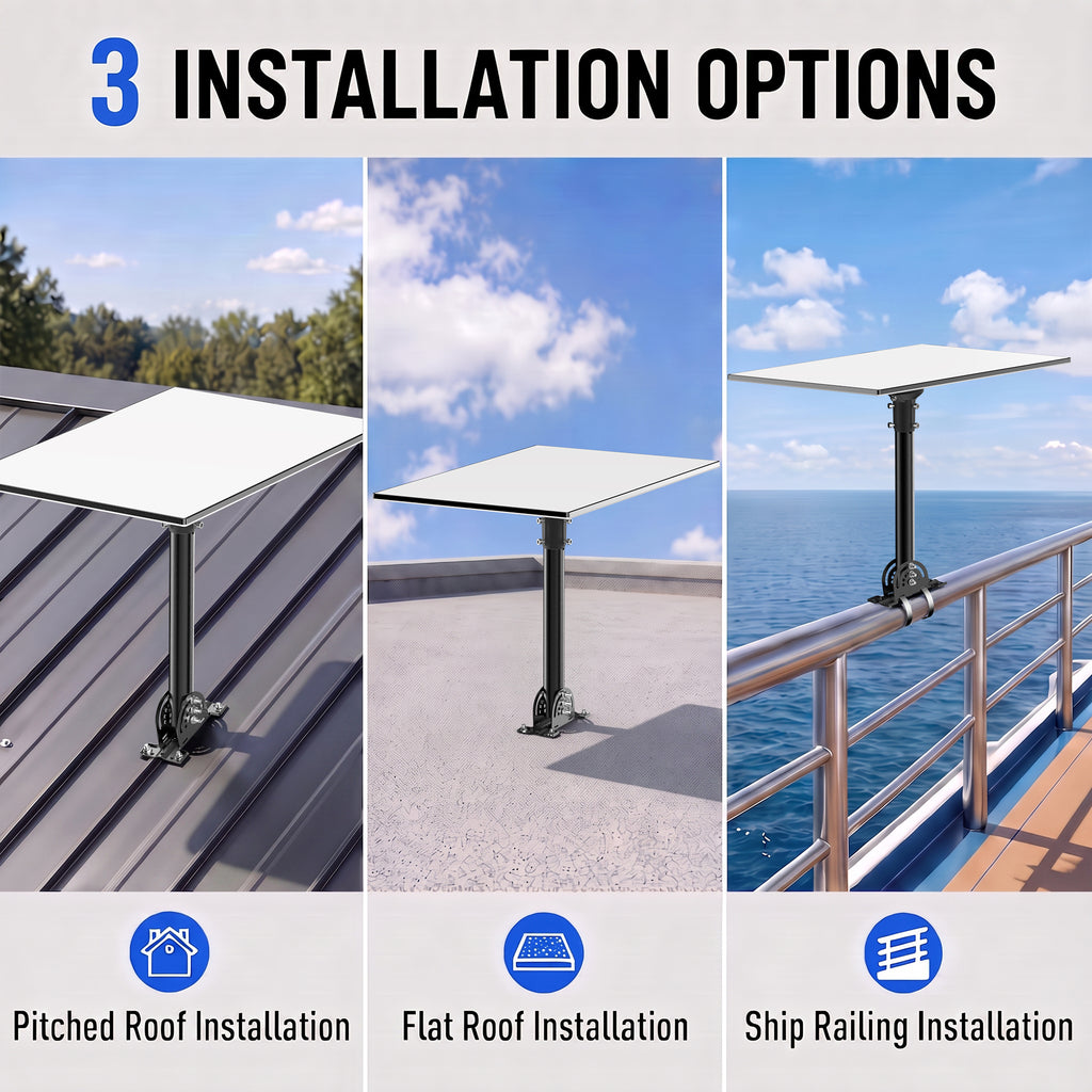 Starlink Gen 3 Roof Mount – For Standard 4 / 4X / Enterprise Dishes Black Iron Pole with Aluminum Ball Joint Adapter