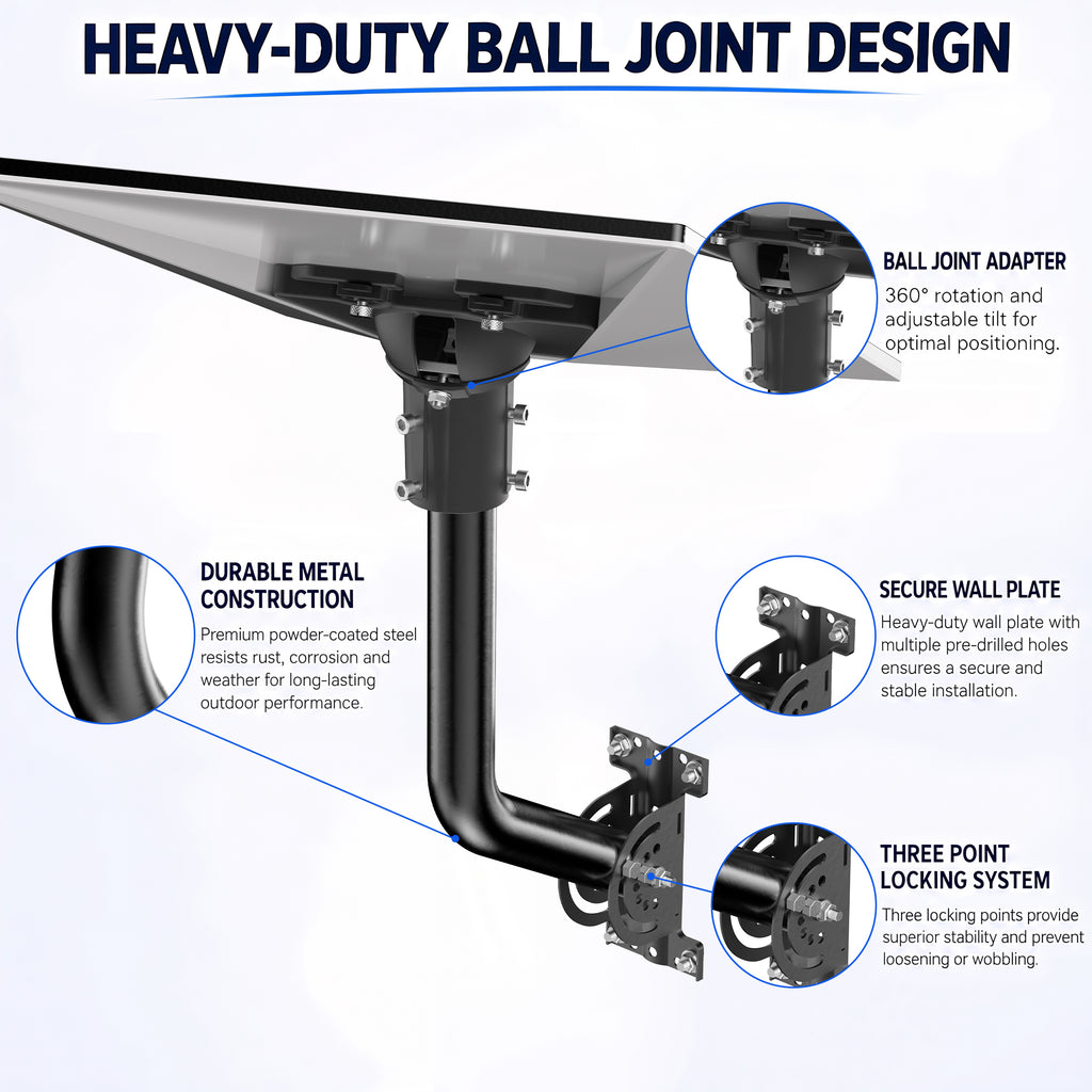 Starlink Gen 3 Wall Mount – 300 mm Black Powder-Coated J-Pole with Multi-Angle Ball Joint Adapter