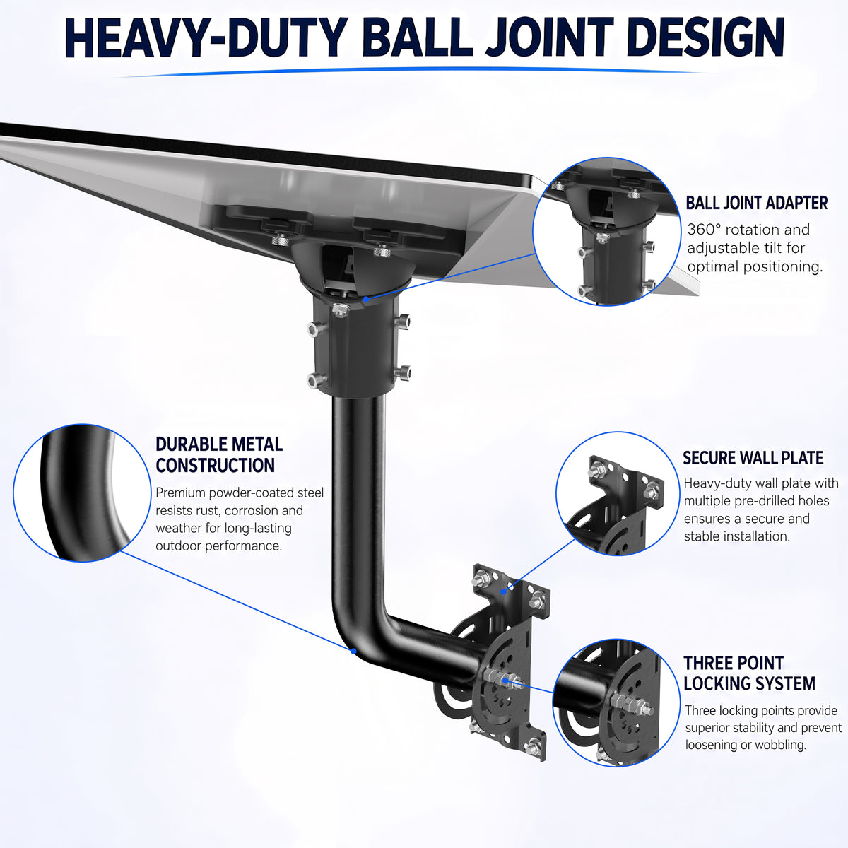 Starlink Gen 3 Wall Mount – 300 mm Black Powder-Coated J-Pole with Multi-Angle Ball Joint Adapter