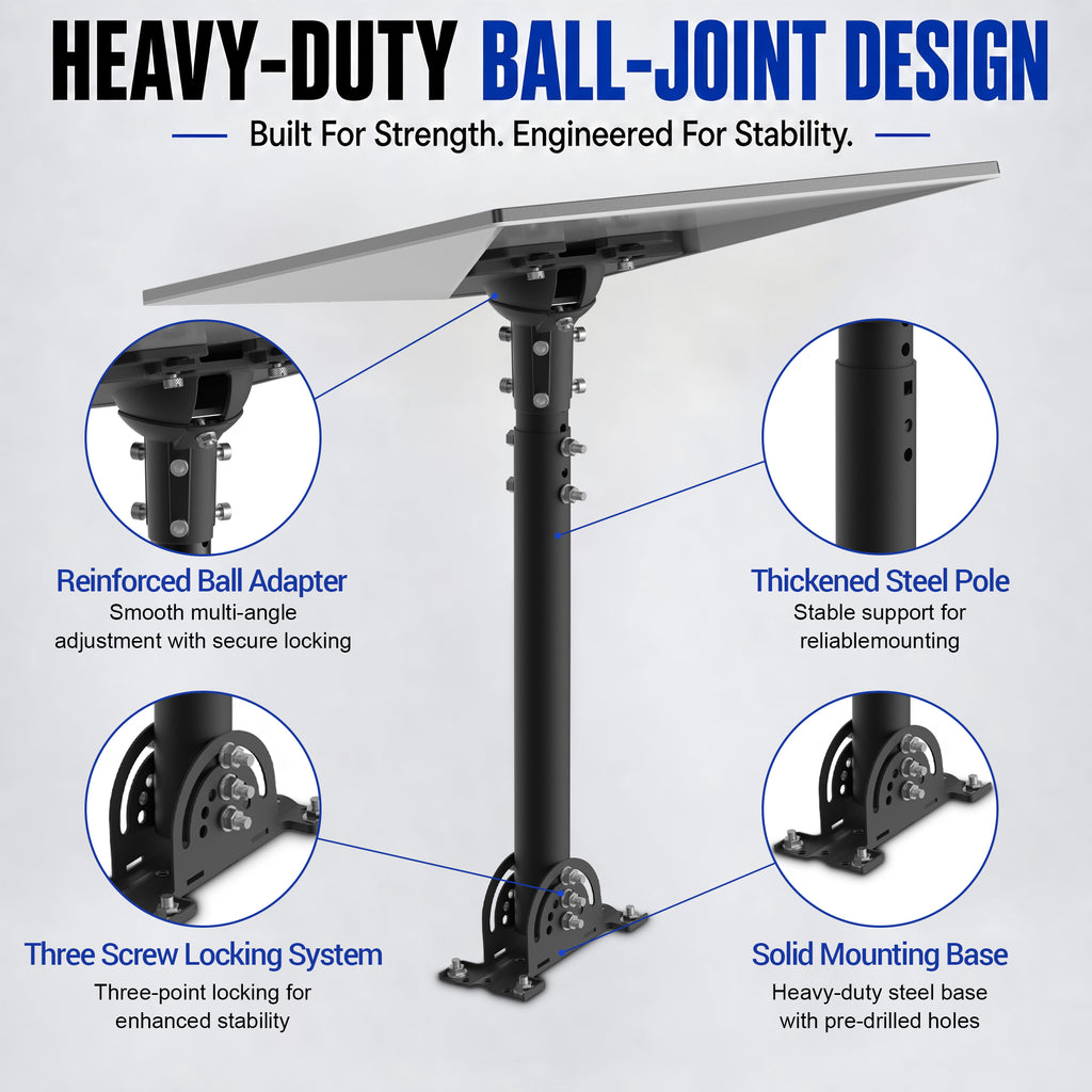 Starlink Gen 3 / Standard 4 / 4X / Enterprise Telescopic Roof Mount – Black Height-Adjustable Pole with Aluminum Ball Joint Adapter