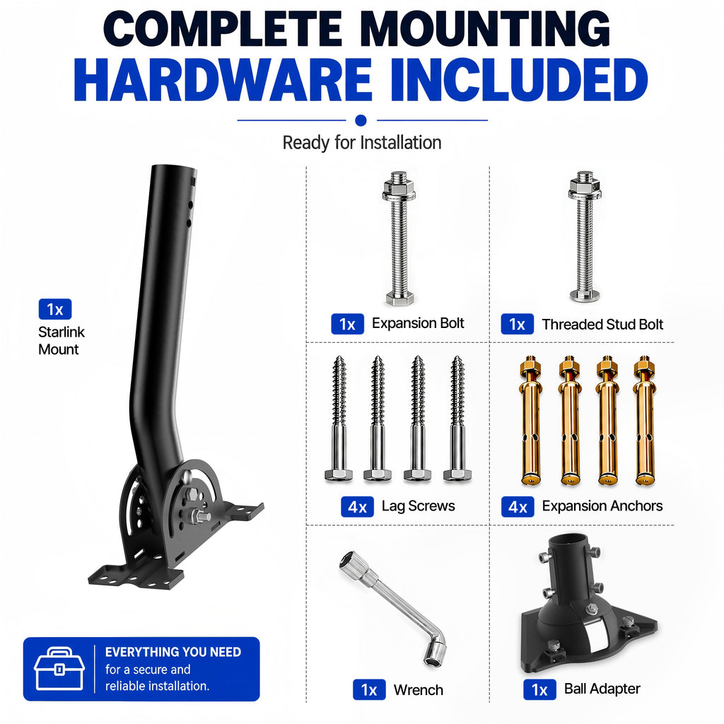Starlink Mini Wall Mount – 265 mm Black Powder-Coated J-Pole with Multi-Angle Ball Joint Adapter