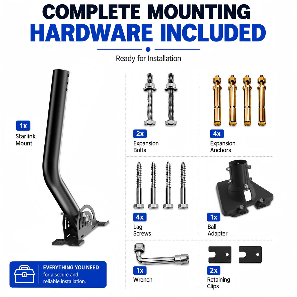 Starlink Gen 3 Wall Mount – 300 mm Black Powder-Coated J-Pole with Multi-Angle Ball Joint Adapter