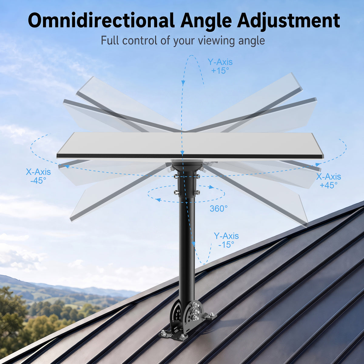 Starlink Gen 3 Roof Mount – For Standard 4 / 4X / Enterprise Dishes Black Iron Pole with Aluminum Ball Joint Adapter