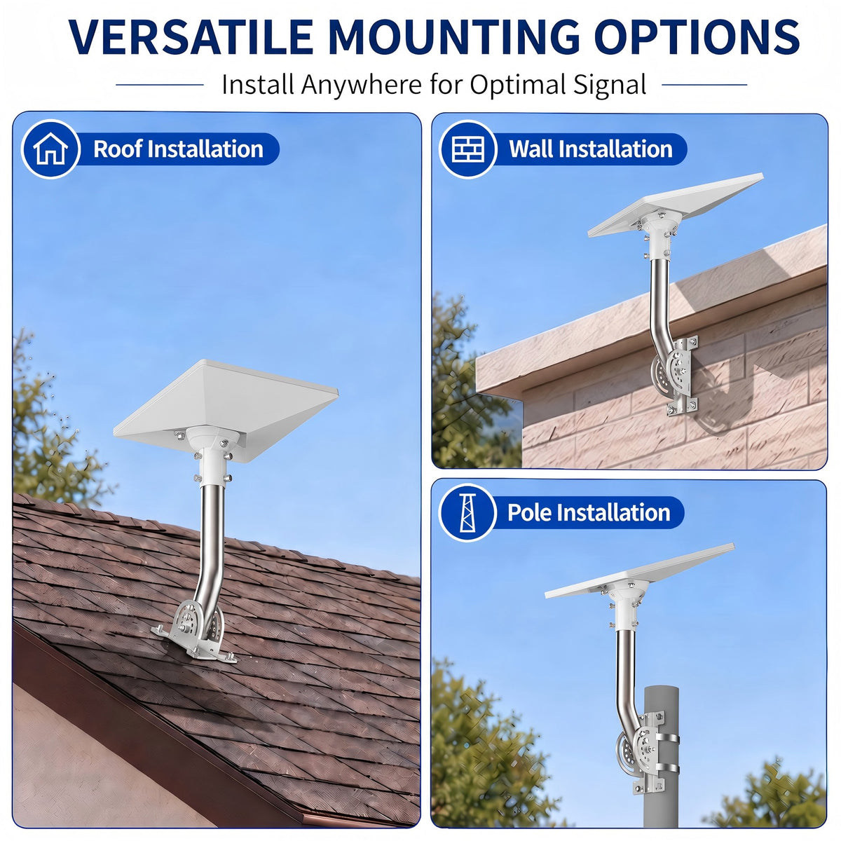 Starlink Mini Wall Mount – 265 mm Stainless Steel J-Pole with White Multi-Angle Ball Joint Adapter
