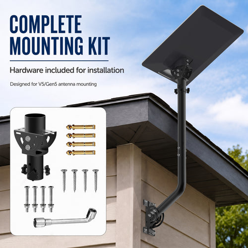 Starlink V5 / Gen 5 Long Wall Mount – Black Iron Extension Pole, 160° Adjustable, Works with Original V5 Pipe Adapter