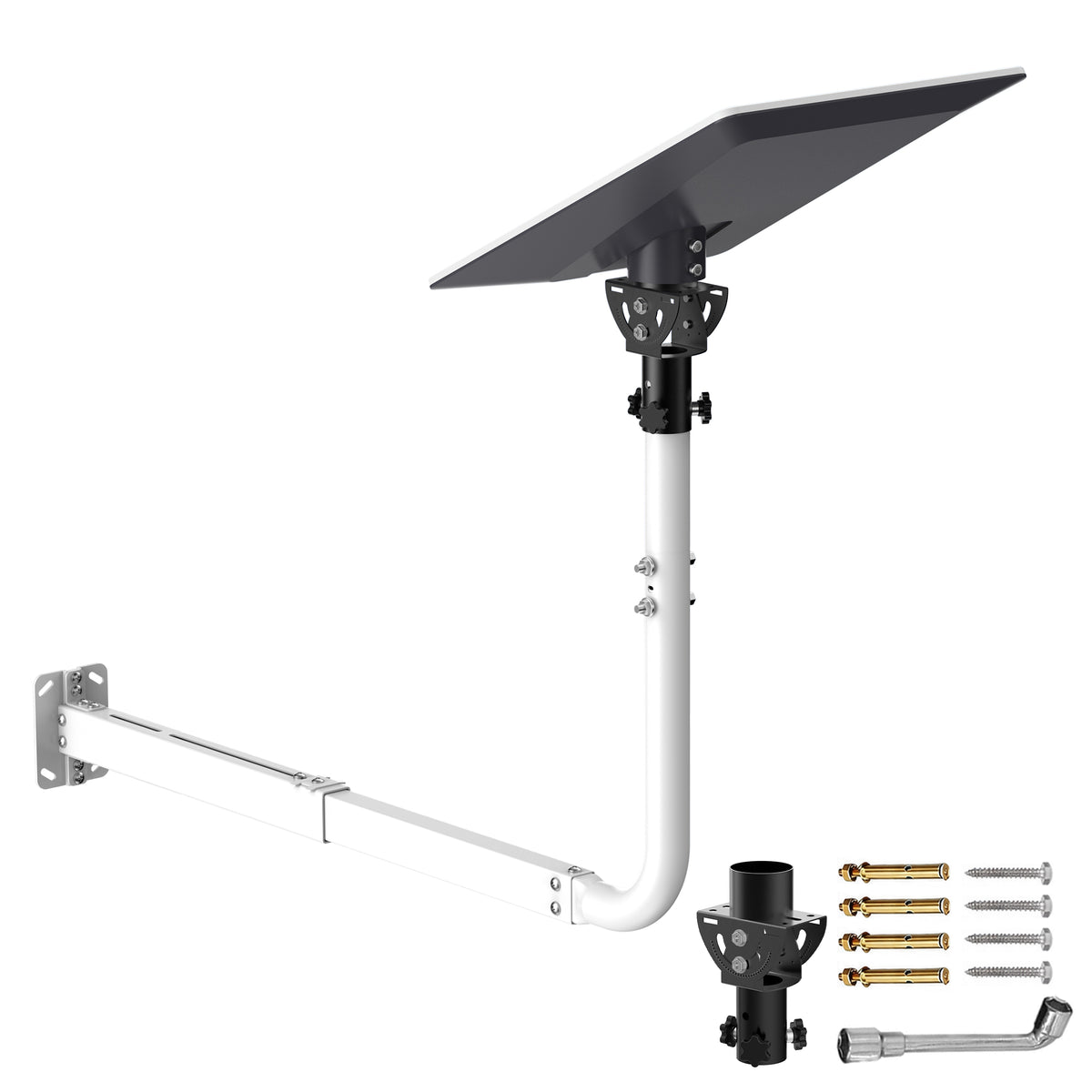 Starlink V5 / Gen 5 Long Wall Mount – White Base with Black Adapter, Adjustable 32.8" Extension, Works with Original V5 Pipe Adapter