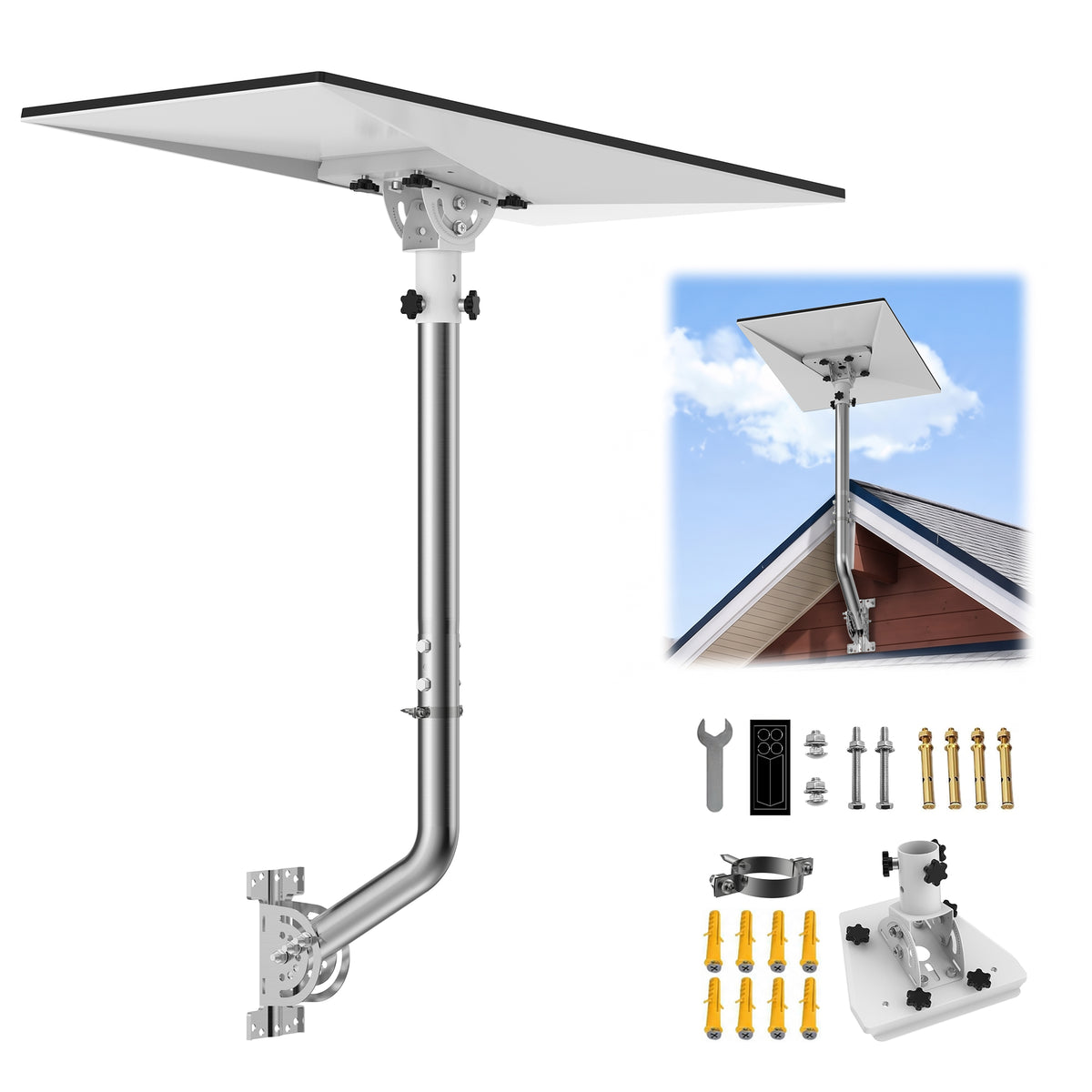 Starlink Gen 3 28" Wall & Eave Mount – Stainless Steel Extension Pole with White Adjustable Tilt Adapter