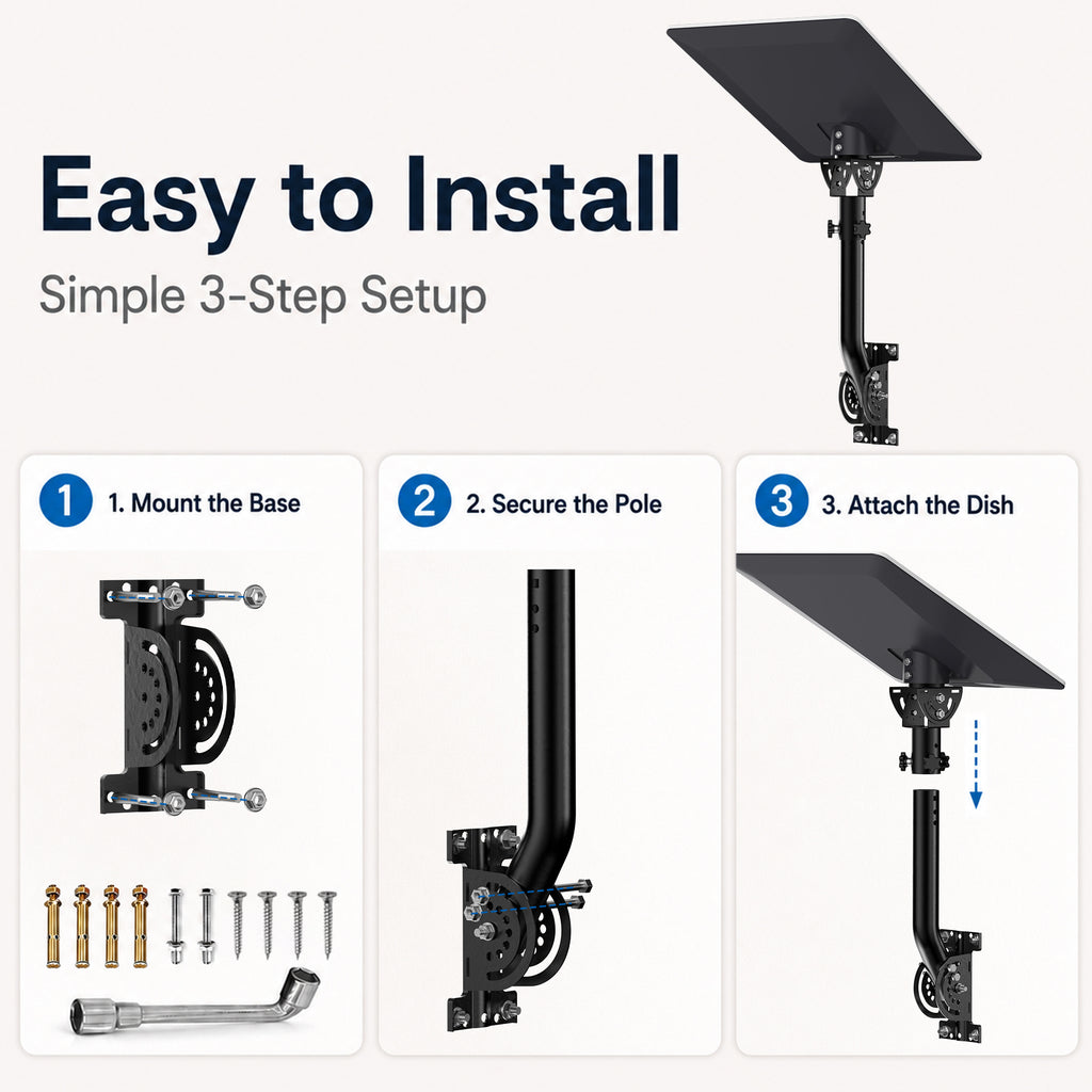 Starlink V5 / Gen 5 Wall & Eave Mount – Compact Black Iron Pole, Works with Original V5 Pipe Adapter