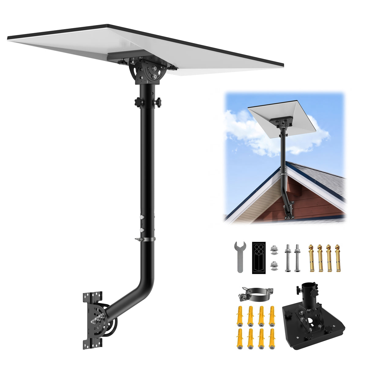 Starlink Gen 3 28" Wall & Eave Mount – Black Curved Pole with Extension & Adjustable Tilt Adapter