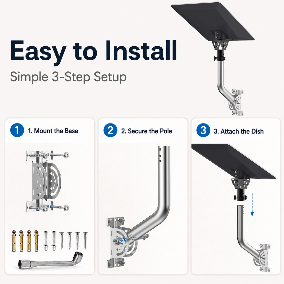 Starlink V5 / Gen 5 Wall & Eave Mount – Compact Stainless Steel Pole, Works with Original V5 Pipe Adapter