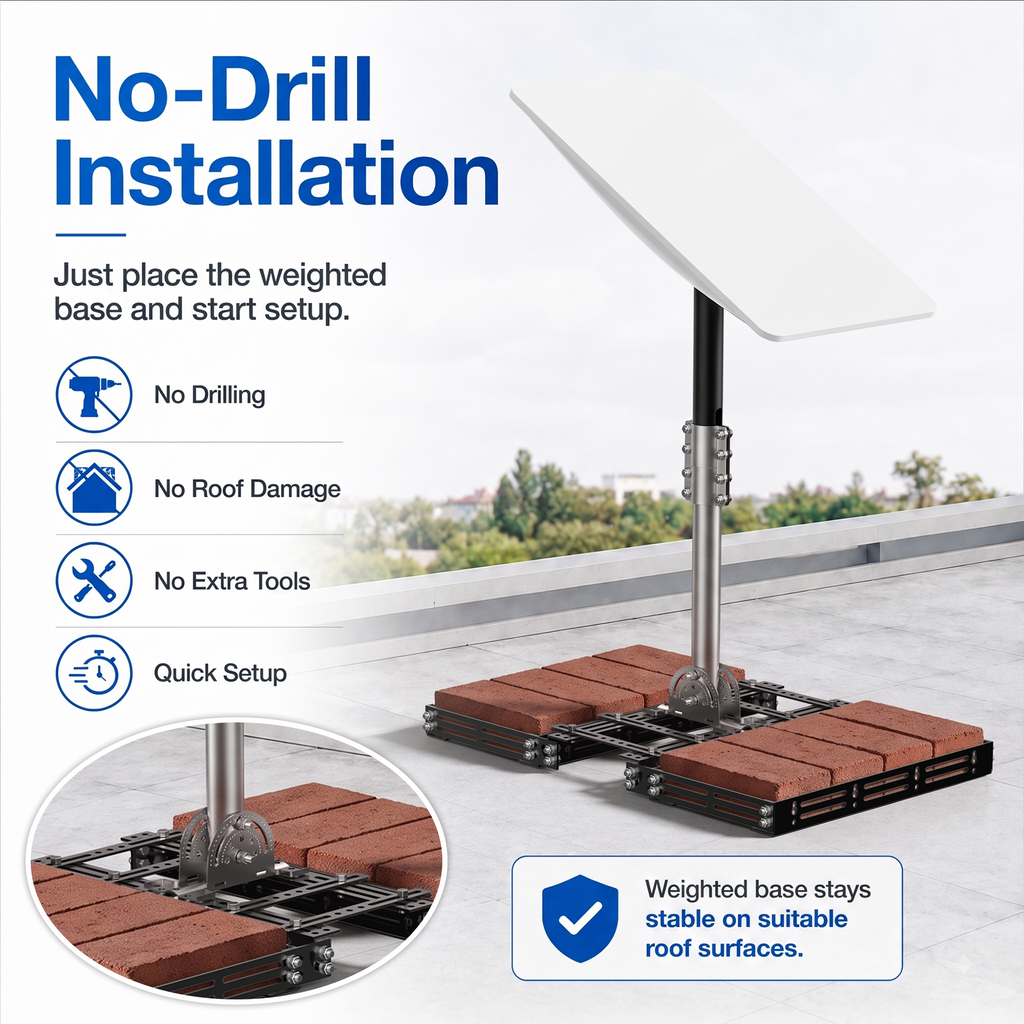 Starlink Gen 2 Roof Ridge Mount – No-Drill Ballast Frame, Fits 8–16 Bricks