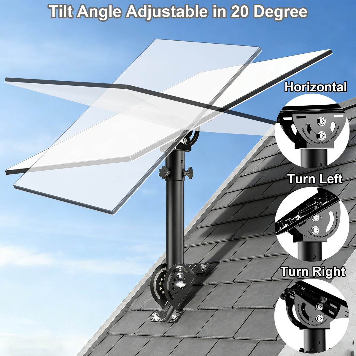 Starlink Gen 3 Roof Mount – 290 mm Black Powder-Coated Pole with 160° Adjustable Adapter