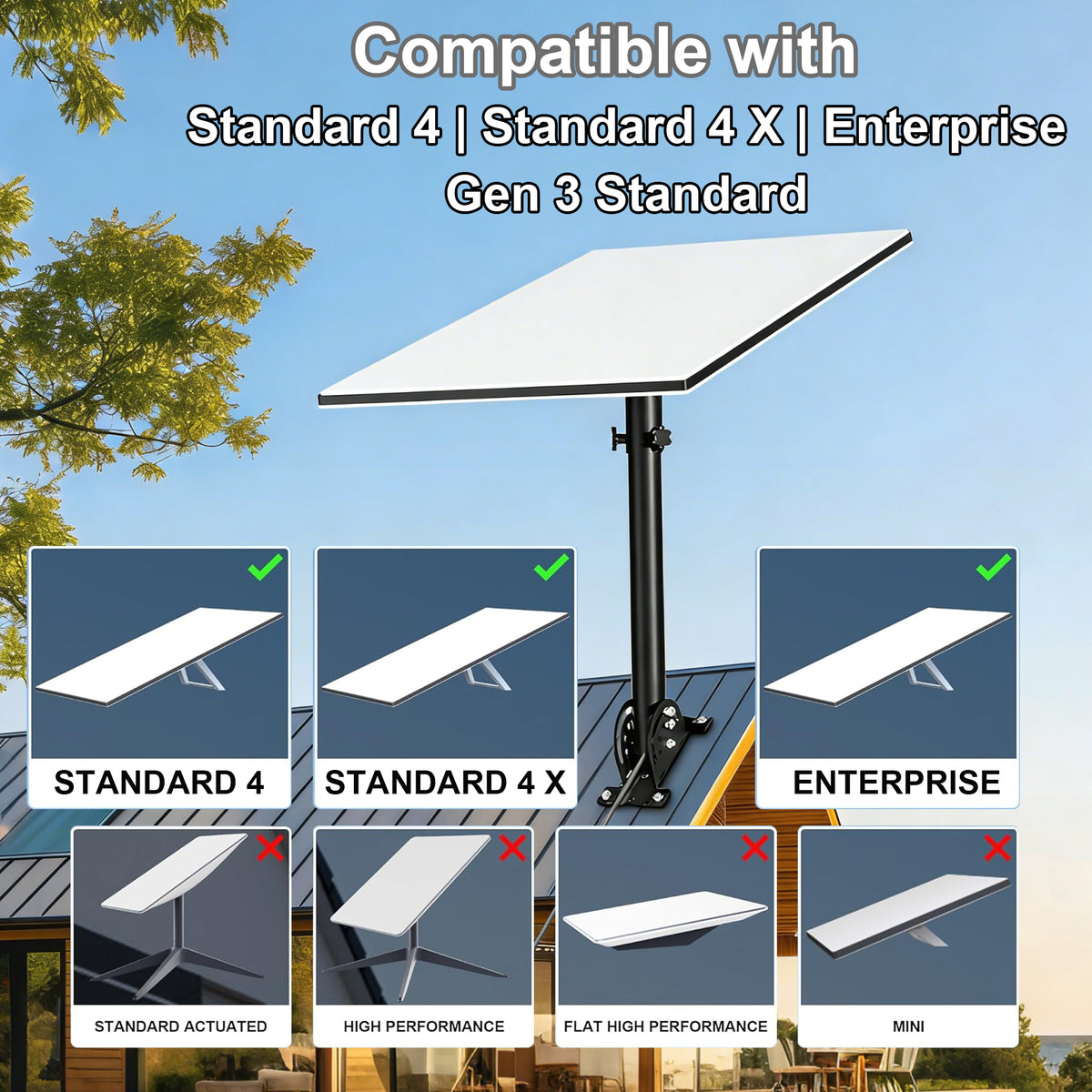 Starlink Gen 3 Roof Mount – 290 mm Black Powder-Coated Pole with 160° Adjustable Adapter