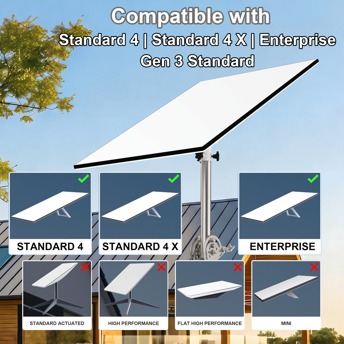 Starlink Gen 3 Roof Mount – 290 mm Stainless Steel Pole with White 160° Adjustable Adapter
