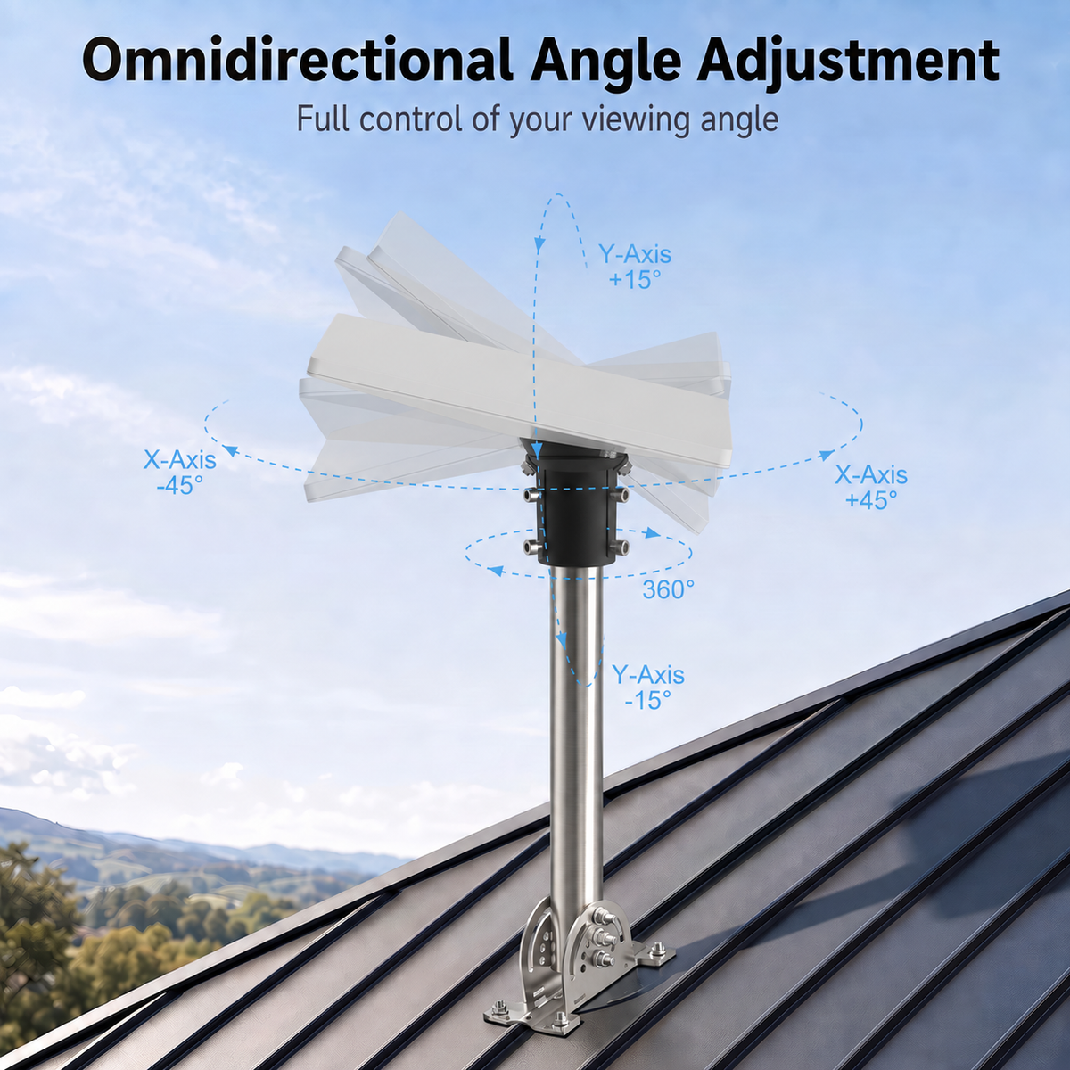 Starlink Mini Roof Mount – 290 mm Stainless Steel Pole with Black Multi-Angle Ball Joint Adapter