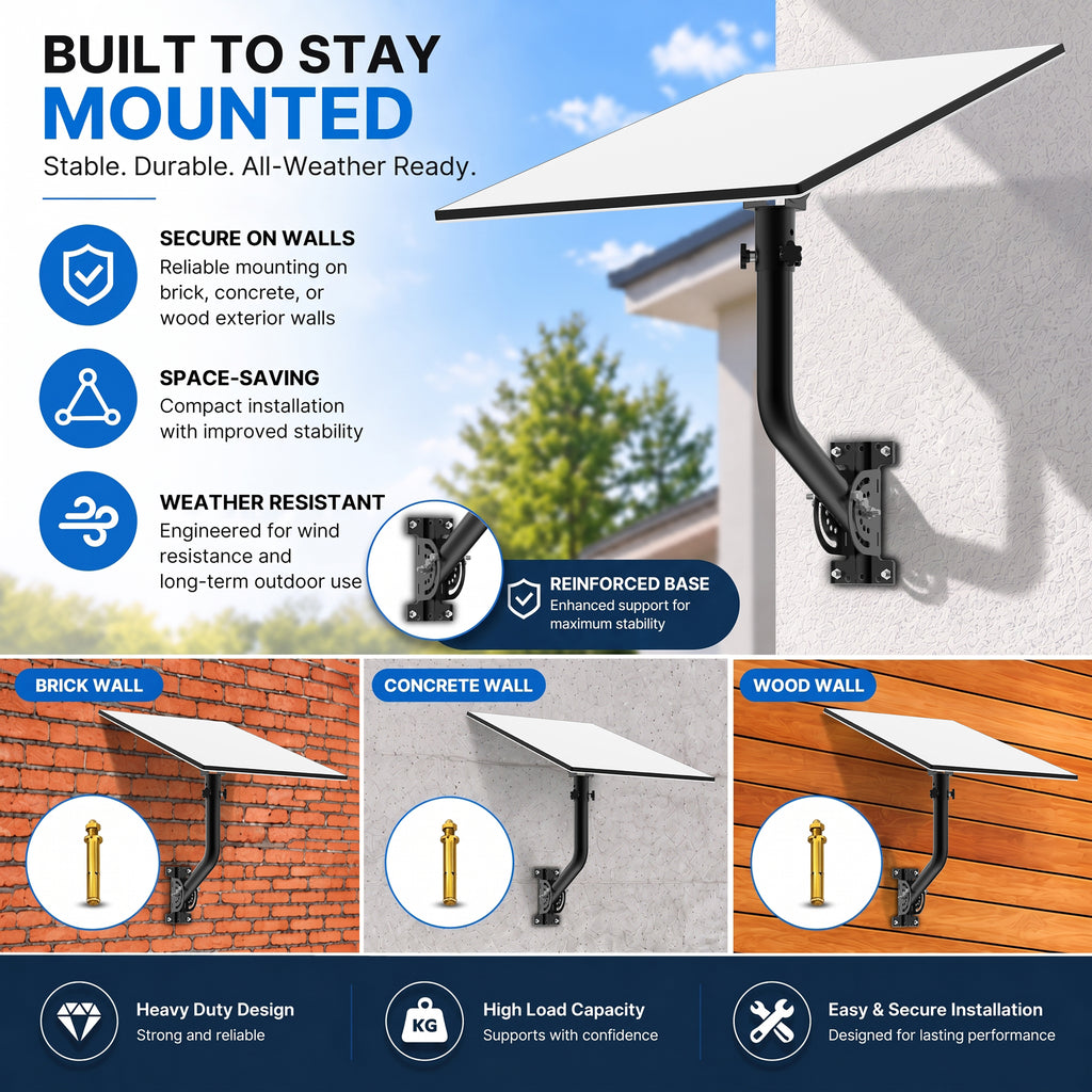 Starlink Gen 3 / Standard 4 / 4X / Enterprise Wall & Eave Mount – 300 mm Black Iron Curved Pole with Adjustable Tilt Adapter