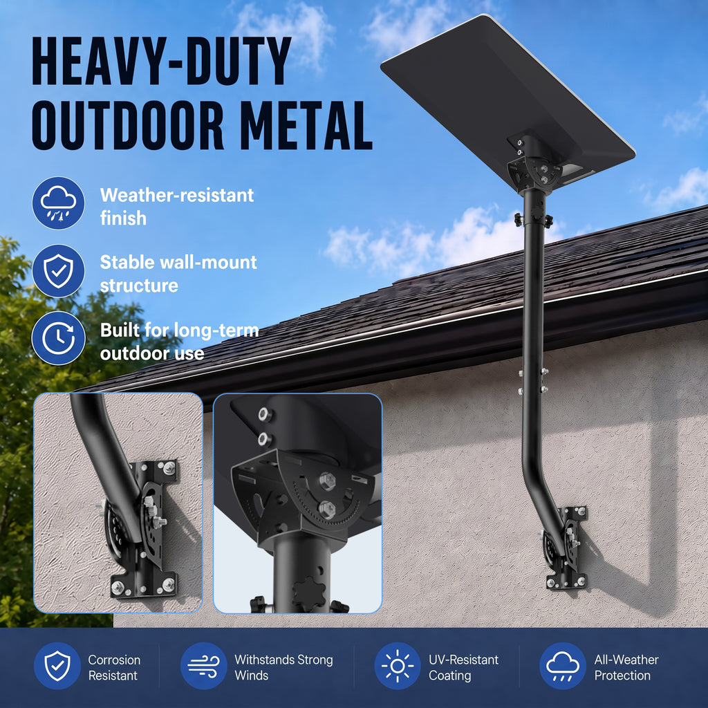 Starlink V5 / Gen 5 Long Wall Mount – Black Iron Extension Pole, 160° Adjustable, Works with Original V5 Pipe Adapter
