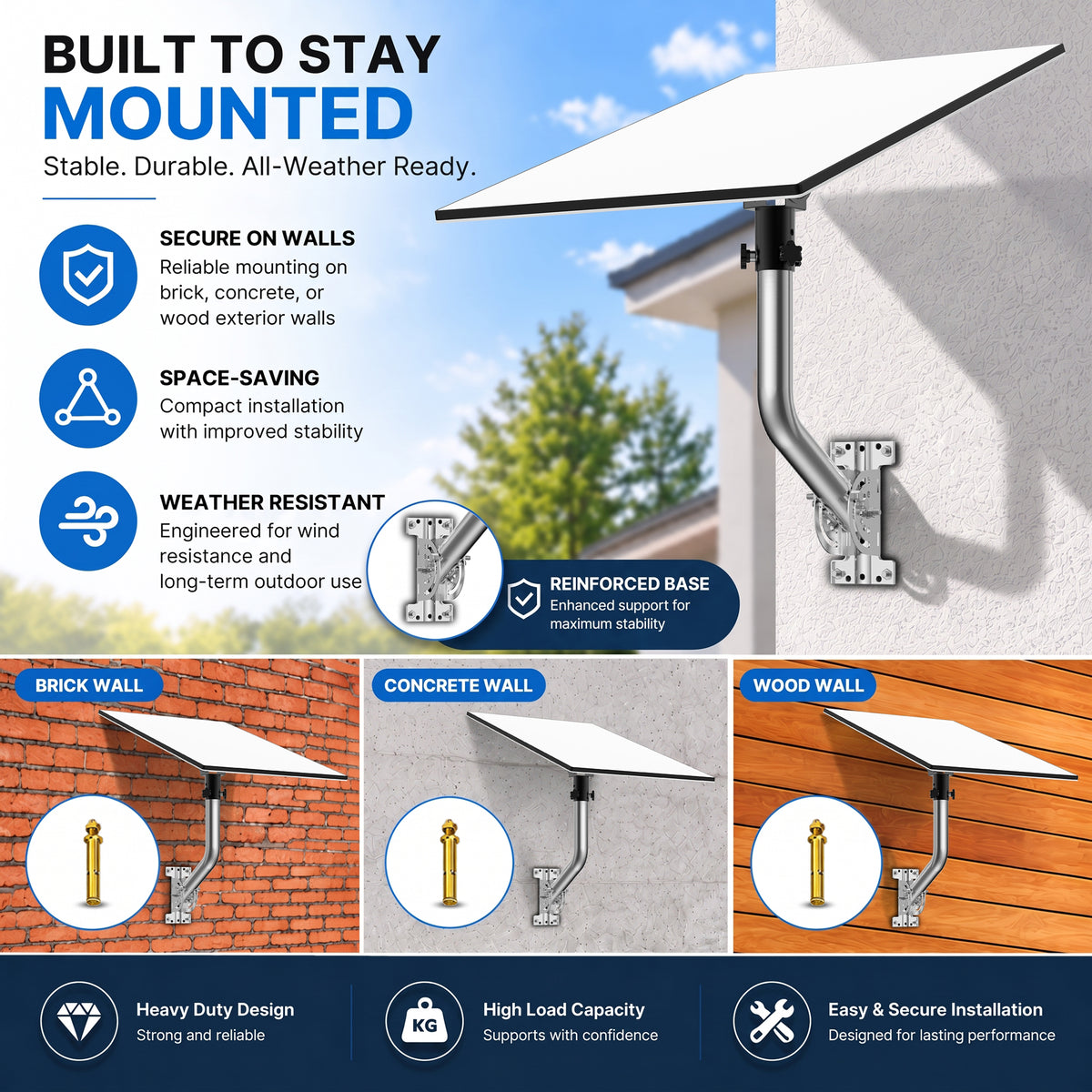 Starlink Gen 3 Wall & Eave Mount – 300 mm Stainless Steel Pole with Adjustable Tilt Adapter