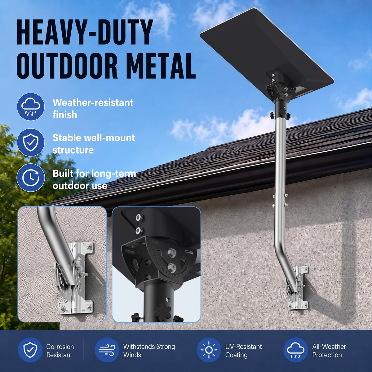 Starlink V5 / Gen 5 Long Wall Mount – Stainless Steel Extension Pole, 160° Adjustable, Works with Original V5 Pipe Adapter