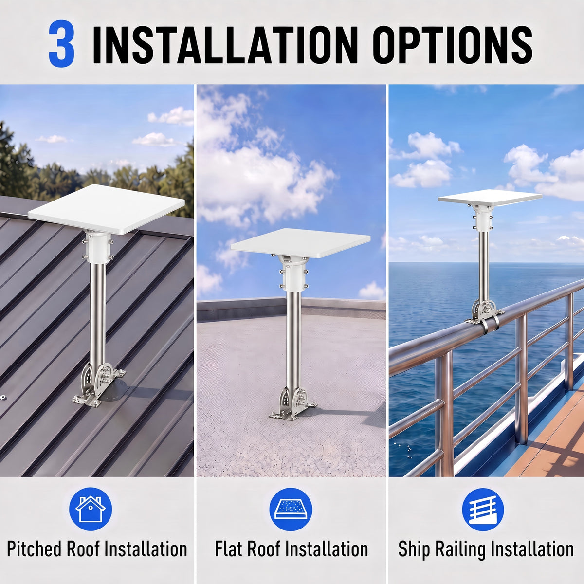 Starlink Mini Roof Mount – 290 mm Stainless Steel Pole with White Multi-Angle Ball Joint Adapter