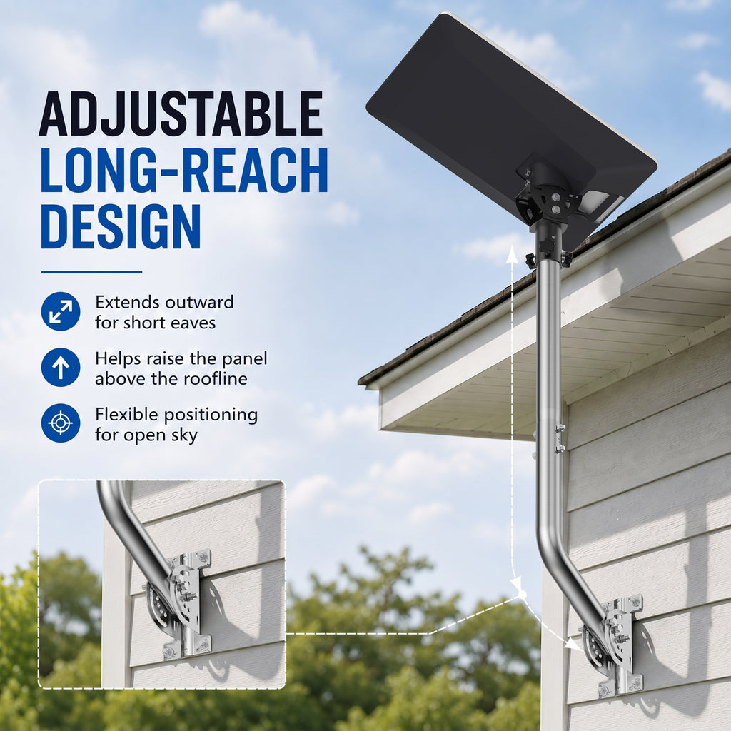 Starlink V5 / Gen 5 Long Wall Mount – Stainless Steel Extension Pole, 160° Adjustable, Works with Original V5 Pipe Adapter