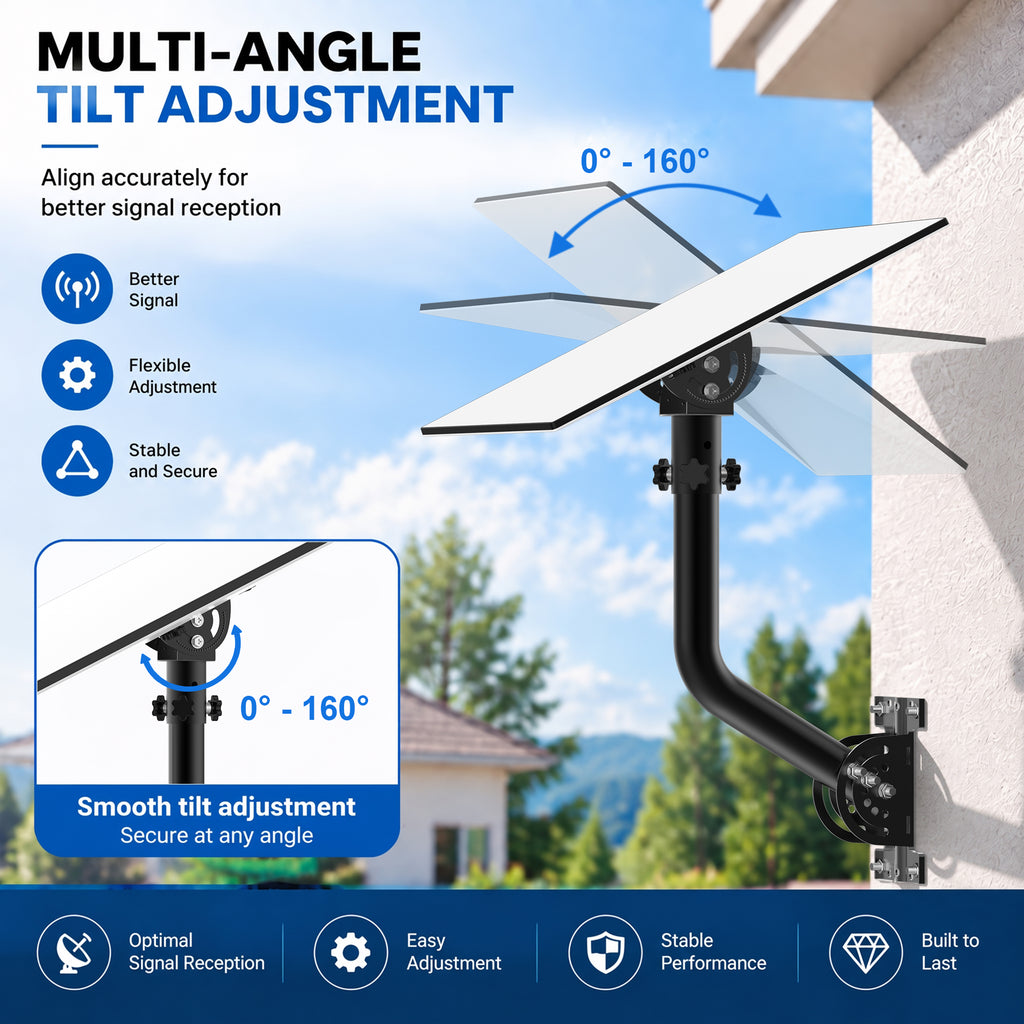 Starlink Gen 3 / Standard 4 / 4X / Enterprise Wall & Eave Mount – 300 mm Black Iron Curved Pole with Adjustable Tilt Adapter
