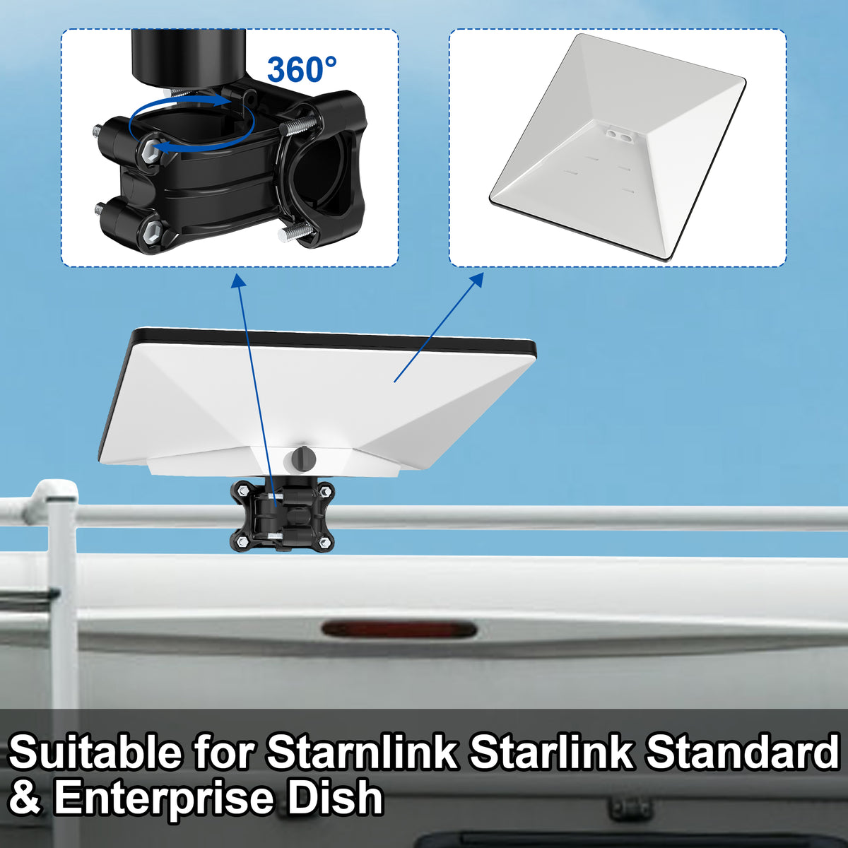 Starlink Mini RV Ladder, Boat Rail Mount – 0.8–1.1" Clamp, Works with Original Mini Adapter
