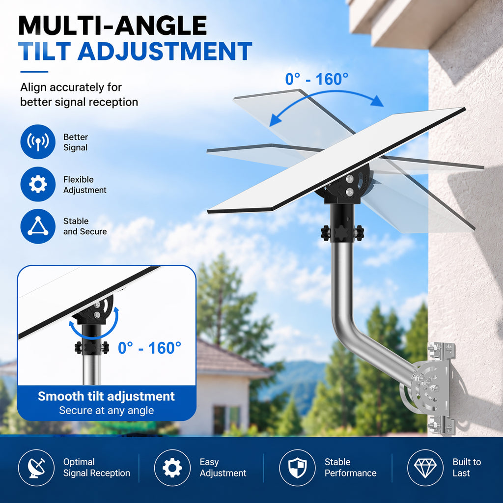Starlink Gen 3 Wall & Eave Mount – 300 mm Stainless Steel Pole with Adjustable Tilt Adapter