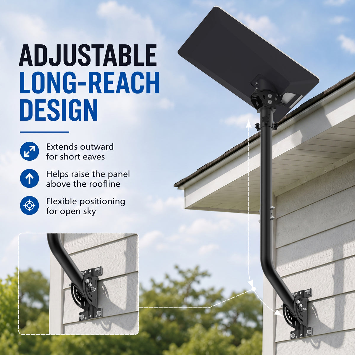Starlink V5 / Gen 5 Long Wall Mount – Black Iron Extension Pole, 160° Adjustable, Works with Original V5 Pipe Adapter
