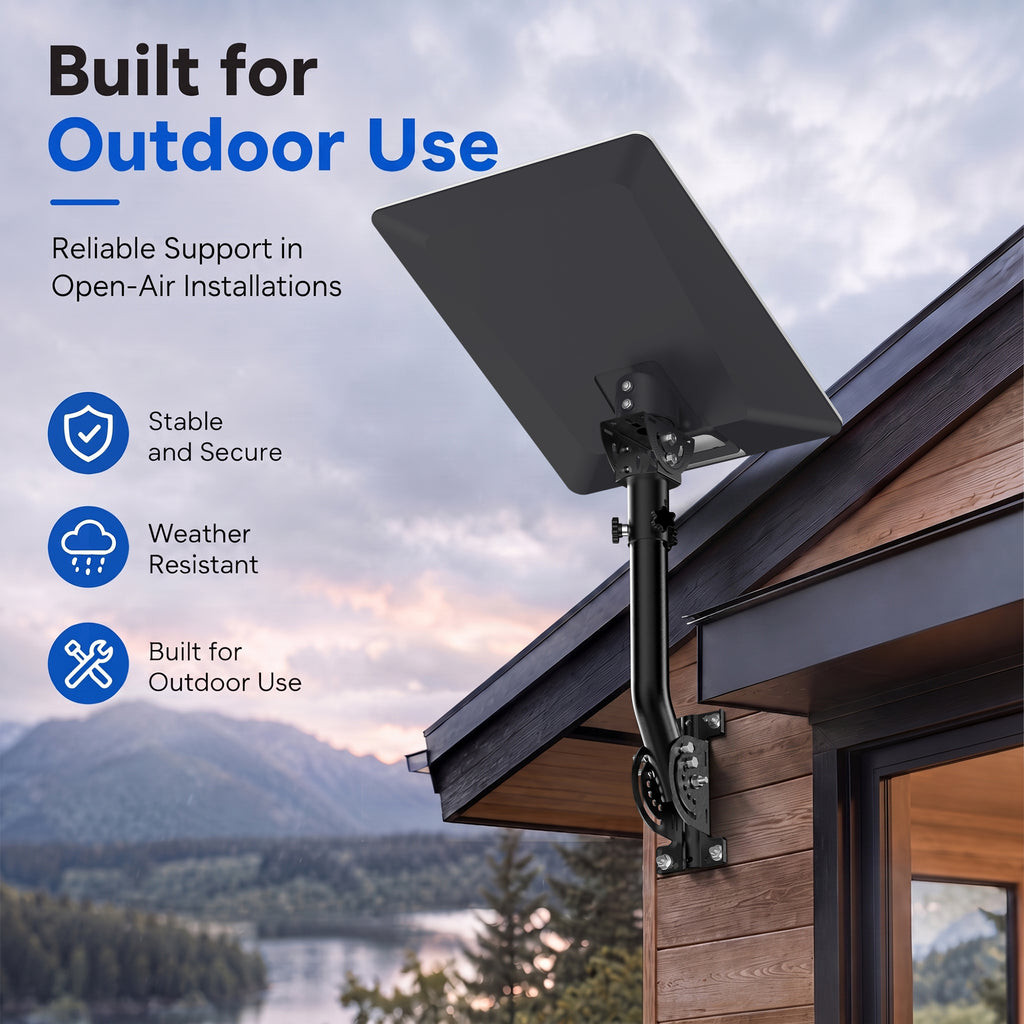 Starlink V5 / Gen 5 Wall & Eave Mount – Compact Black Iron Pole, Works with Original V5 Pipe Adapter
