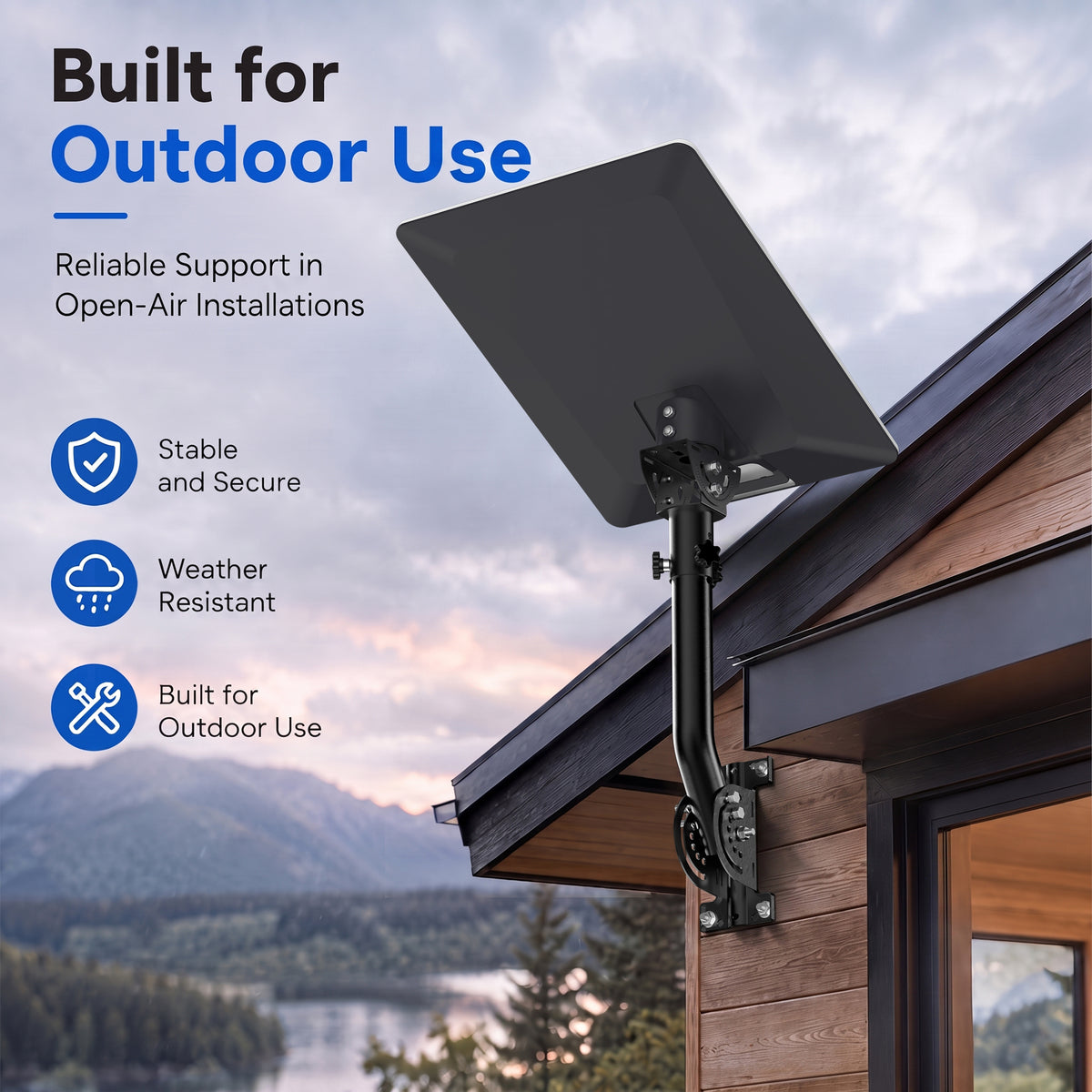 Starlink V5 / Gen 5 Wall & Eave Mount – Compact Black Iron Pole, Works with Original V5 Pipe Adapter