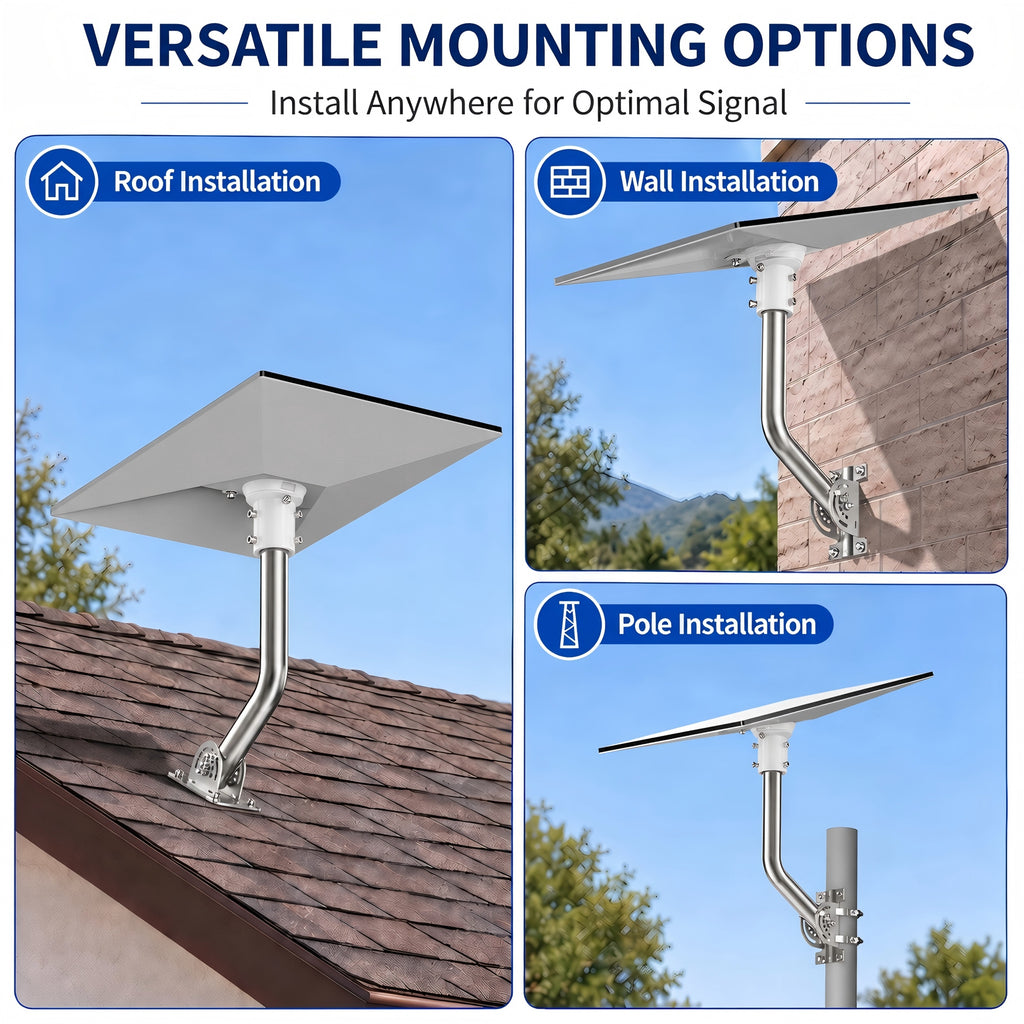 Starlink Gen 3 Wall Mount – 430 Stainless Steel J-Pole with White Multi-Angle Ball Joint Adapter